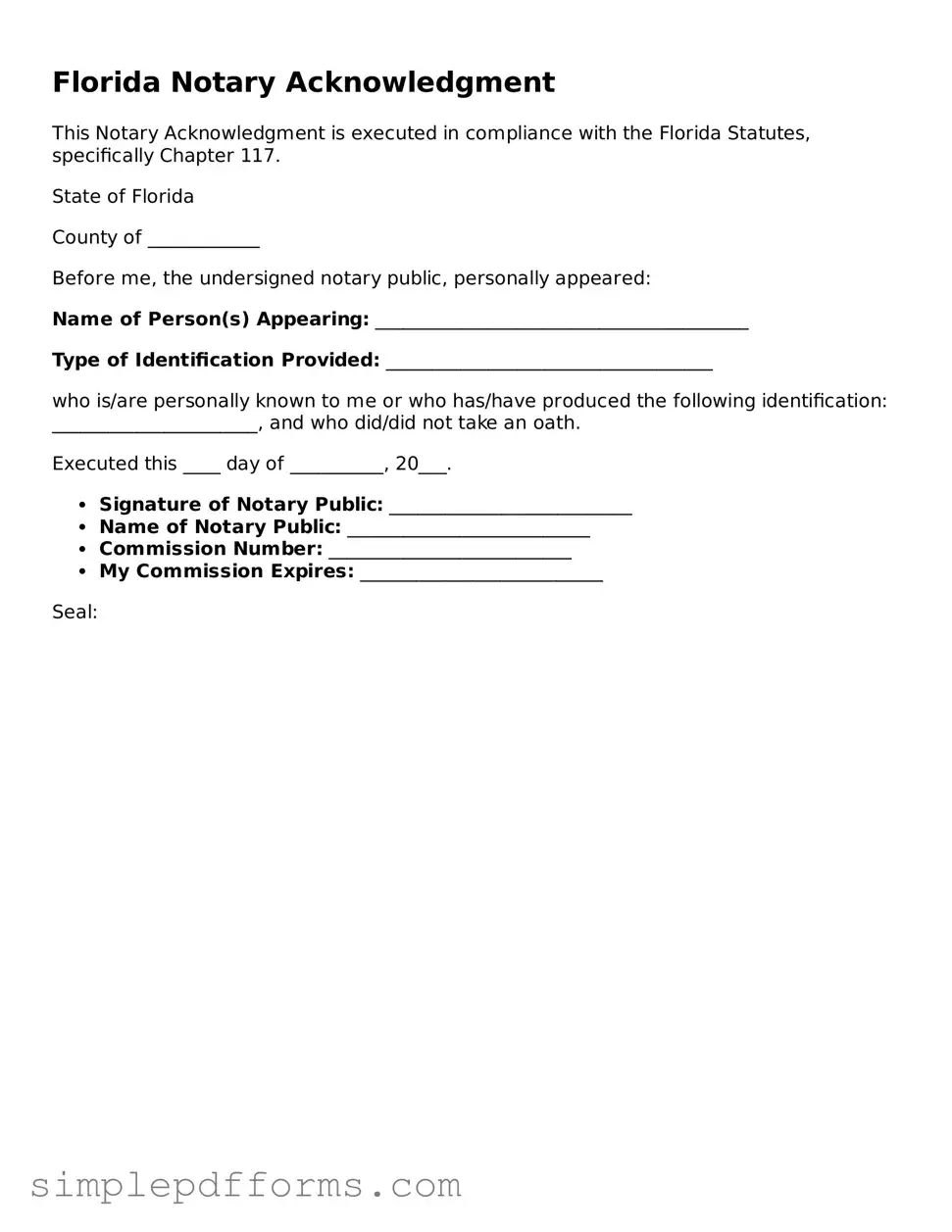 Attorney-Verified Notary Acknowledgement Document for Florida State