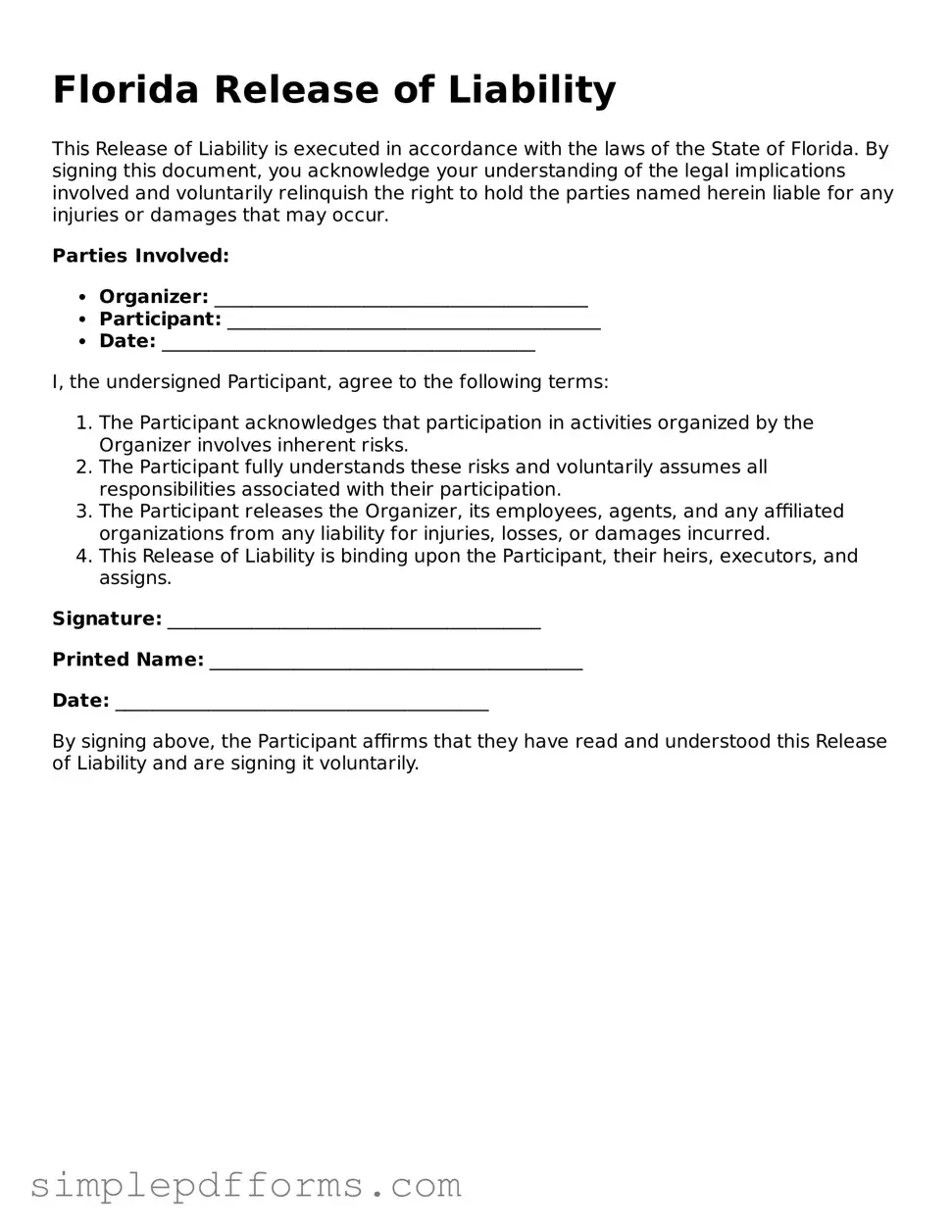 Attorney-Verified Release of Liability Document for Florida State