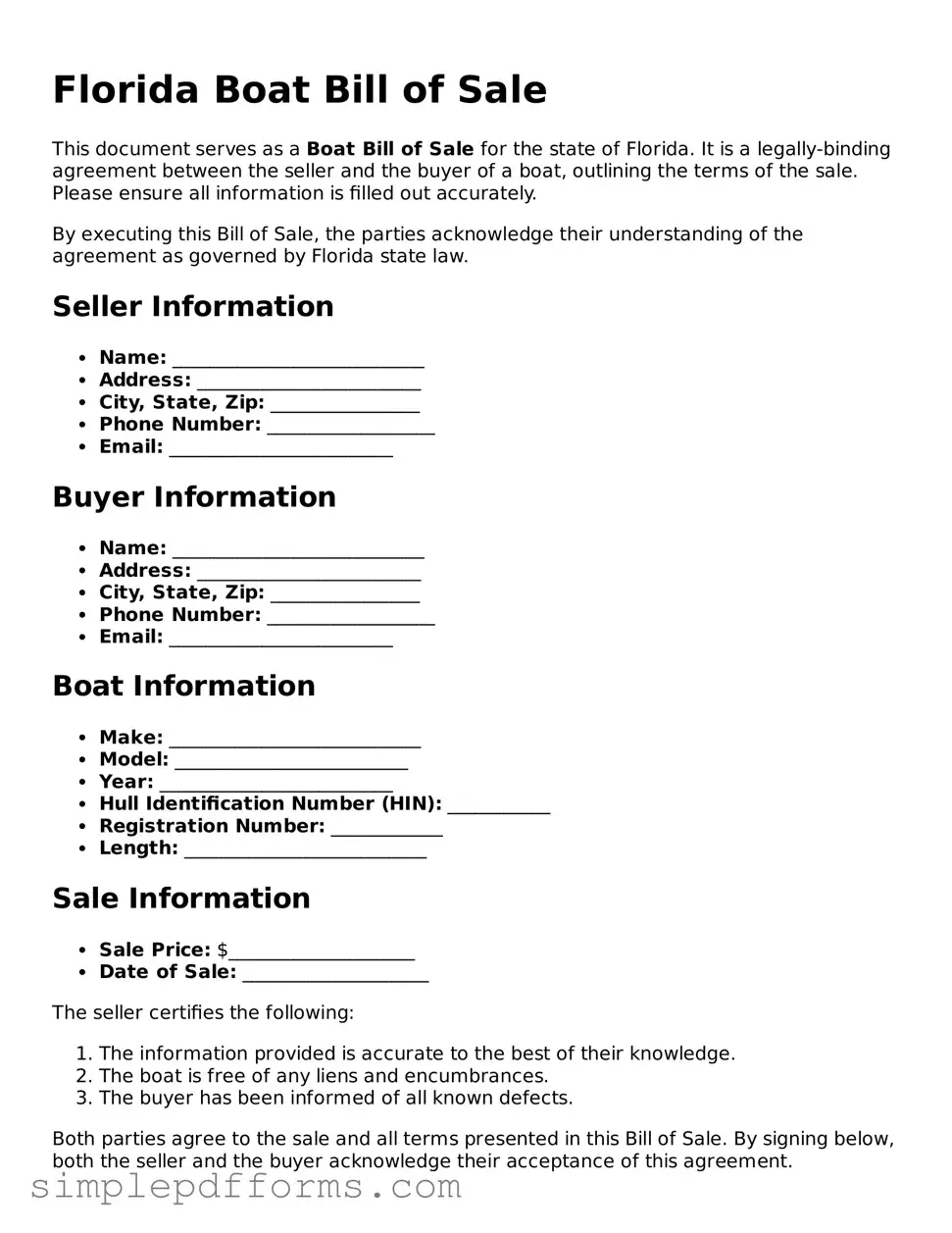 Attorney-Verified Boat Bill of Sale Document for Florida State