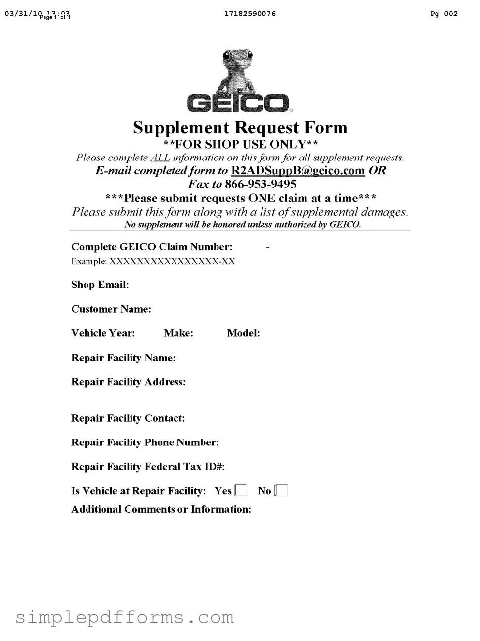 Fill a Valid Geico Supplement Request Form
