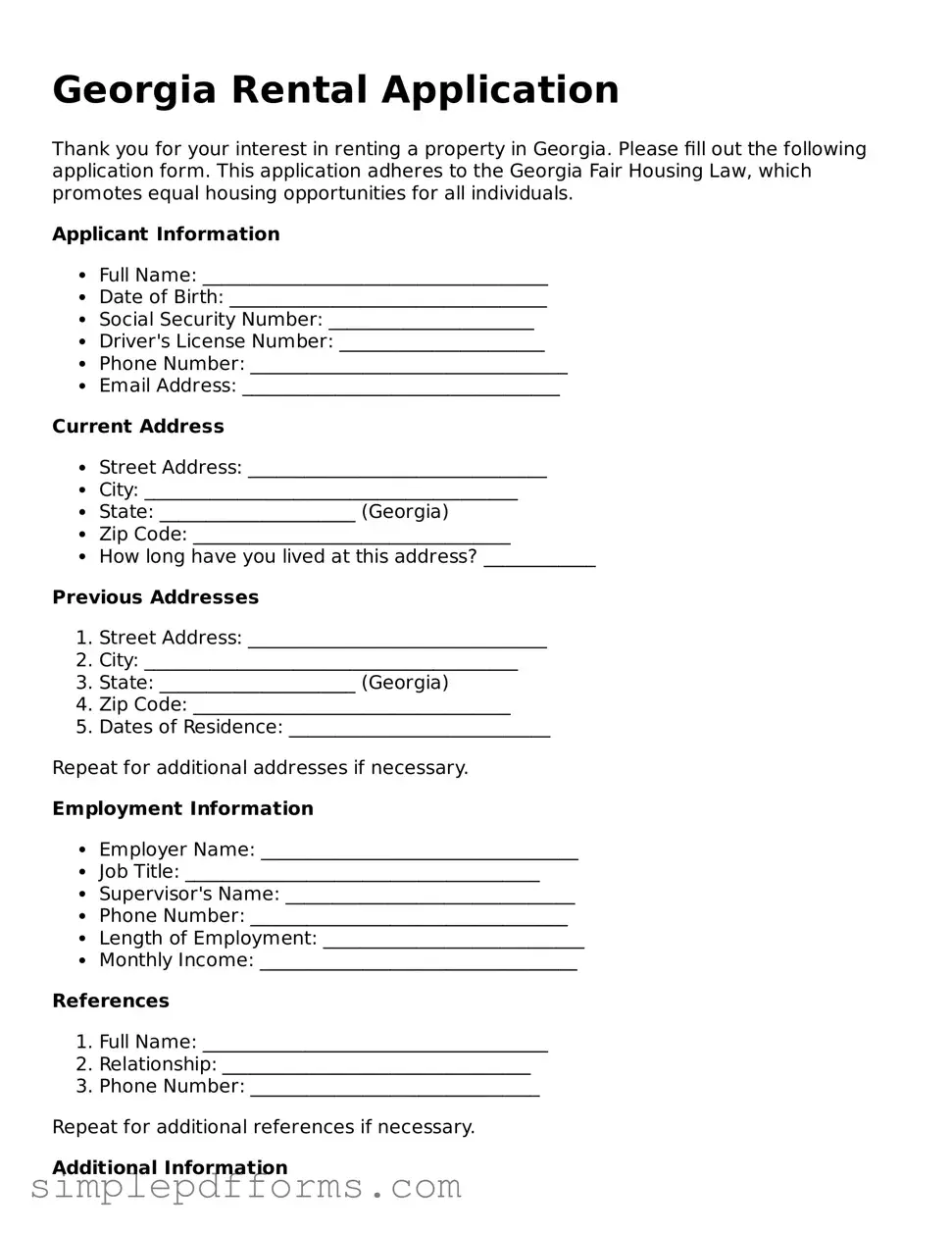 Attorney-Verified Rental Application Document for Georgia State