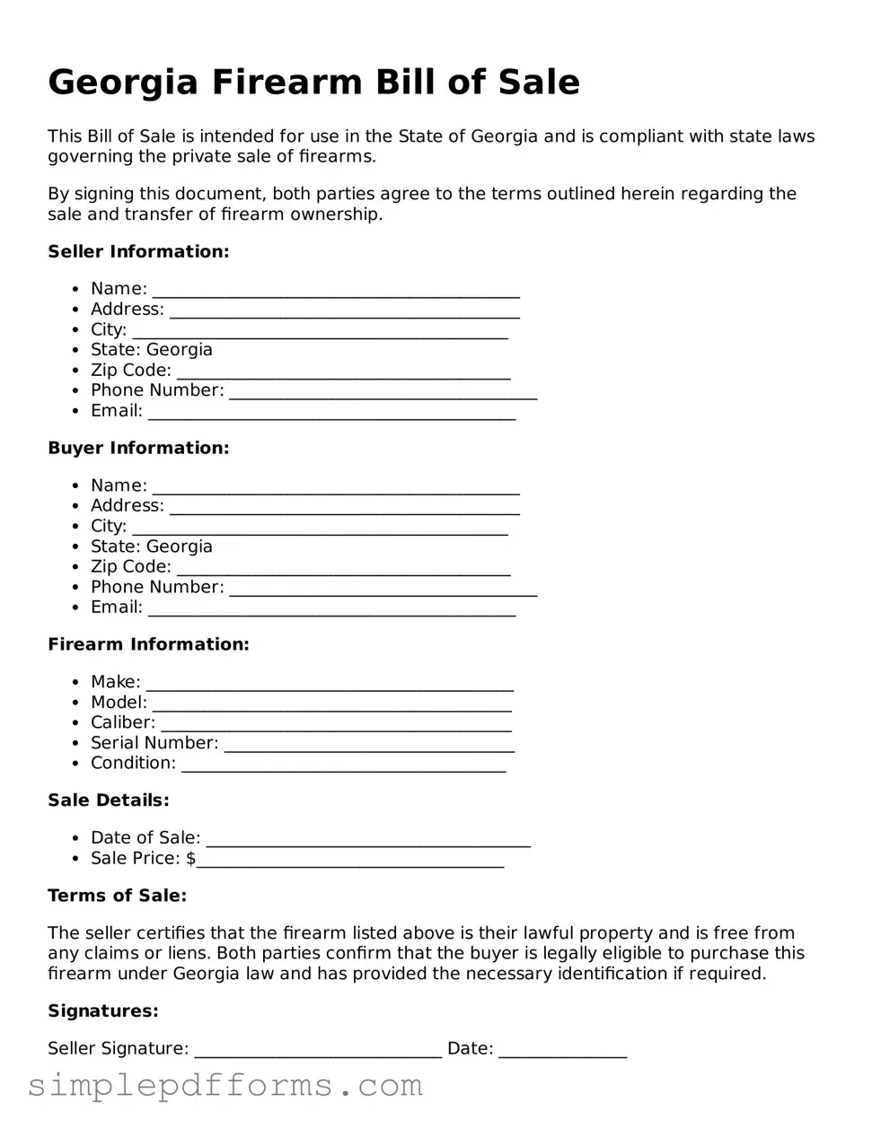 Attorney-Verified Firearm Bill of Sale Document for Georgia State