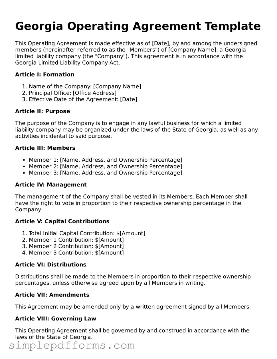 Attorney-Verified Operating Agreement Document for Georgia State