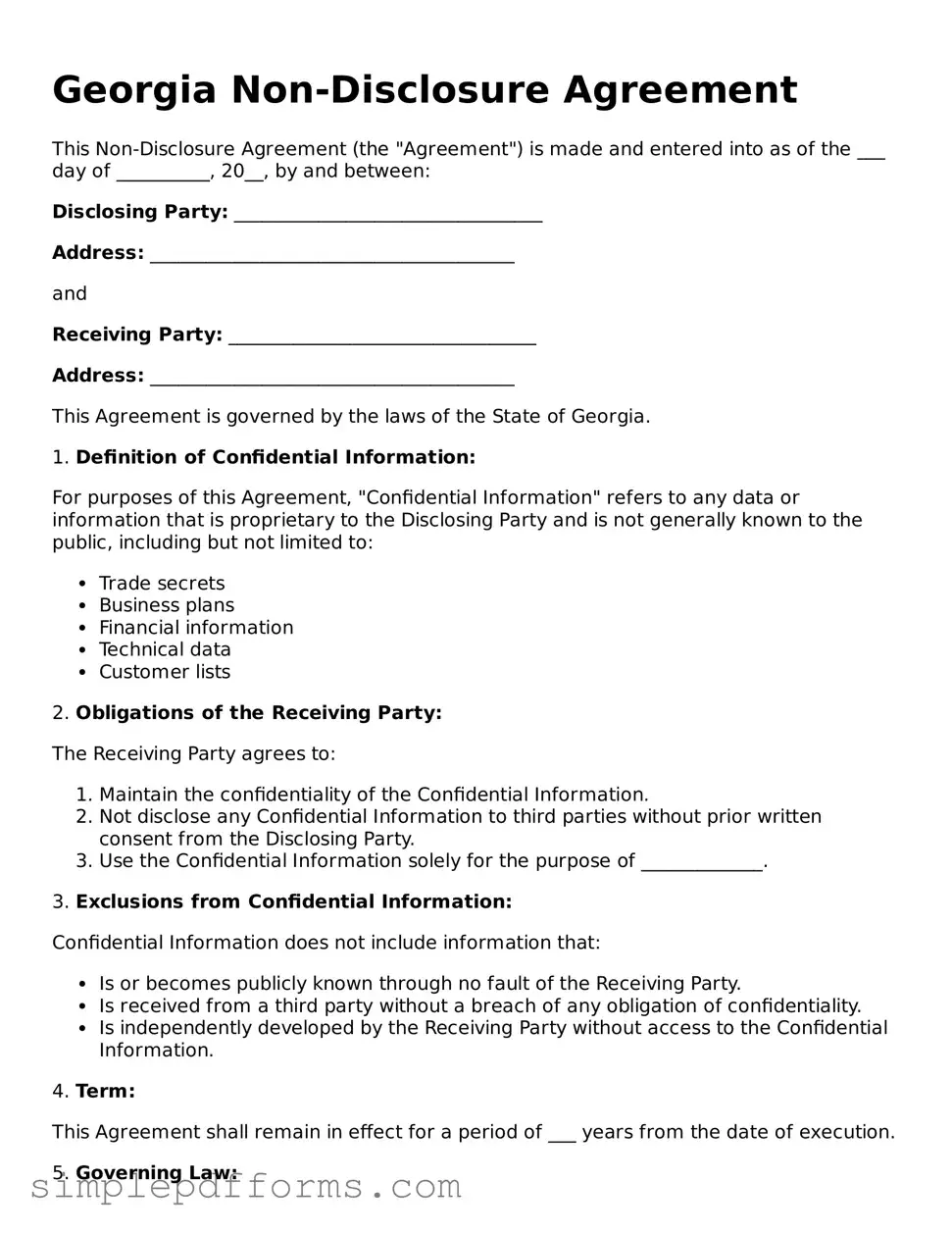 Attorney-Verified Non-disclosure Agreement Document for Georgia State