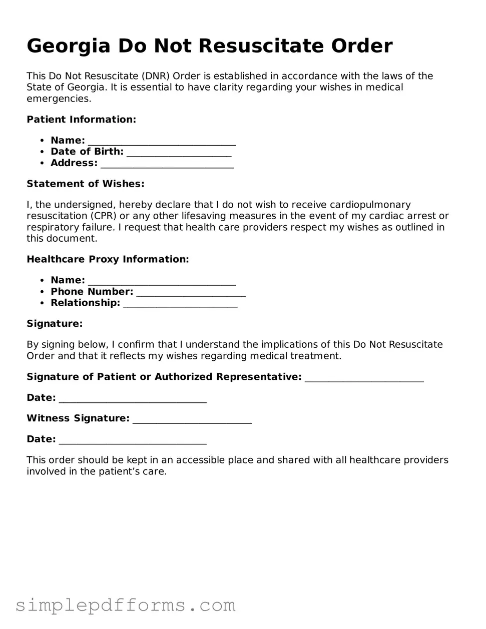 Attorney-Verified Do Not Resuscitate Order Document for Georgia State