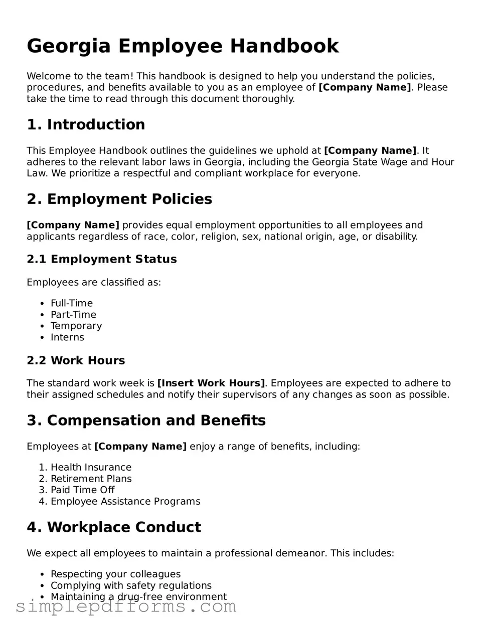 Attorney-Verified Employee Handbook Document for Georgia State