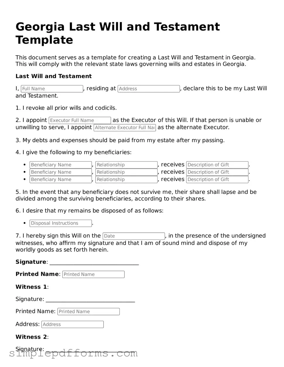Attorney-Verified Last Will and Testament Document for Georgia State