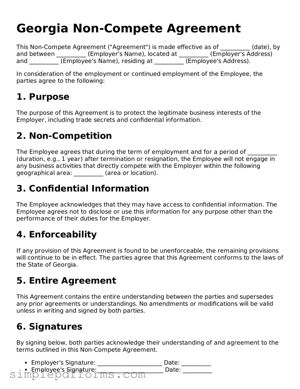 Attorney-Verified Non-compete Agreement Document for Georgia State