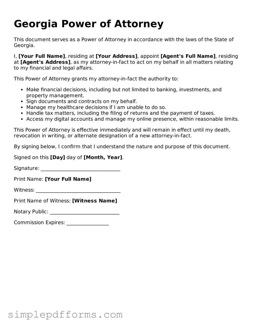 Attorney-Verified Power of Attorney Document for Georgia State