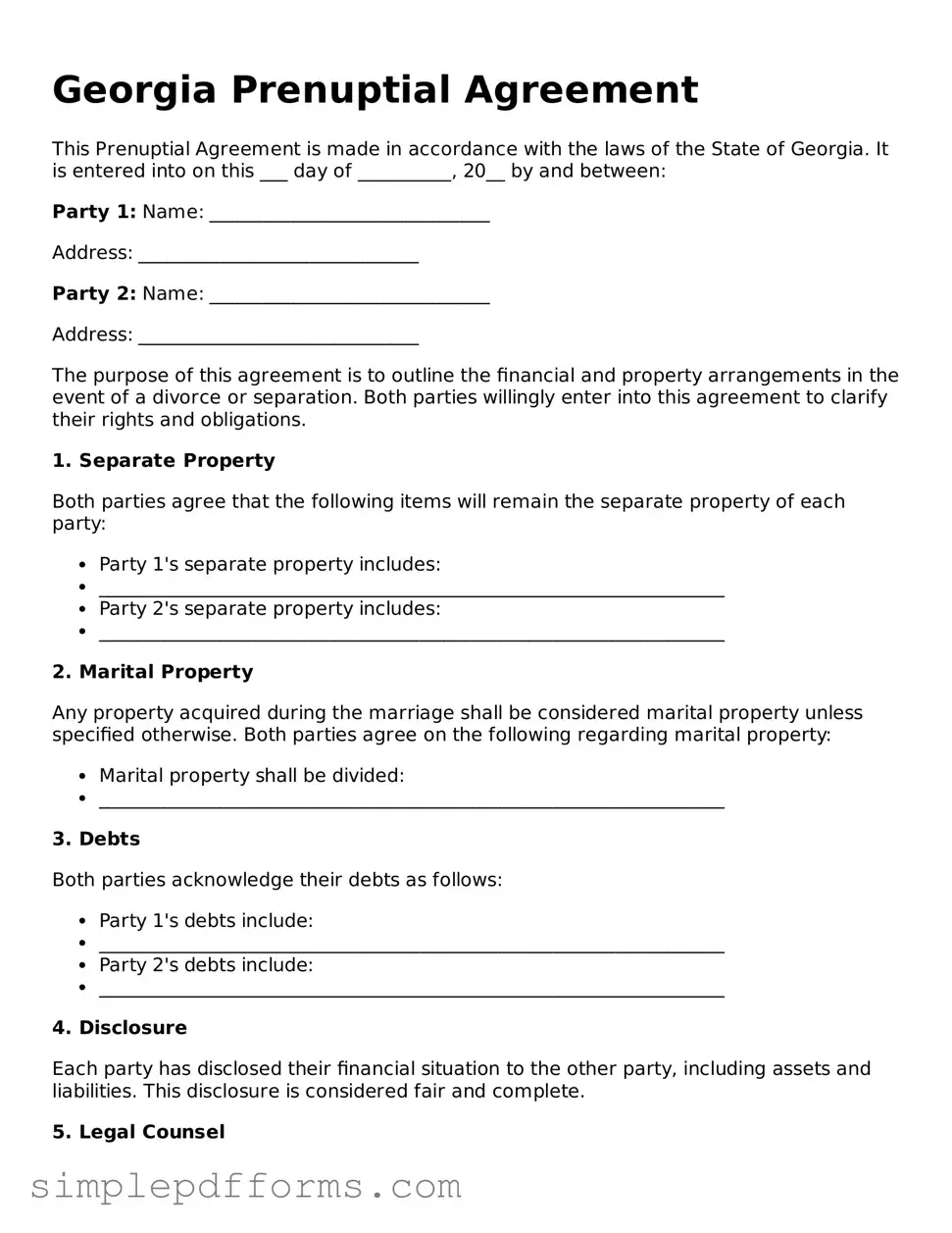Attorney-Verified Prenuptial Agreement Document for Georgia State