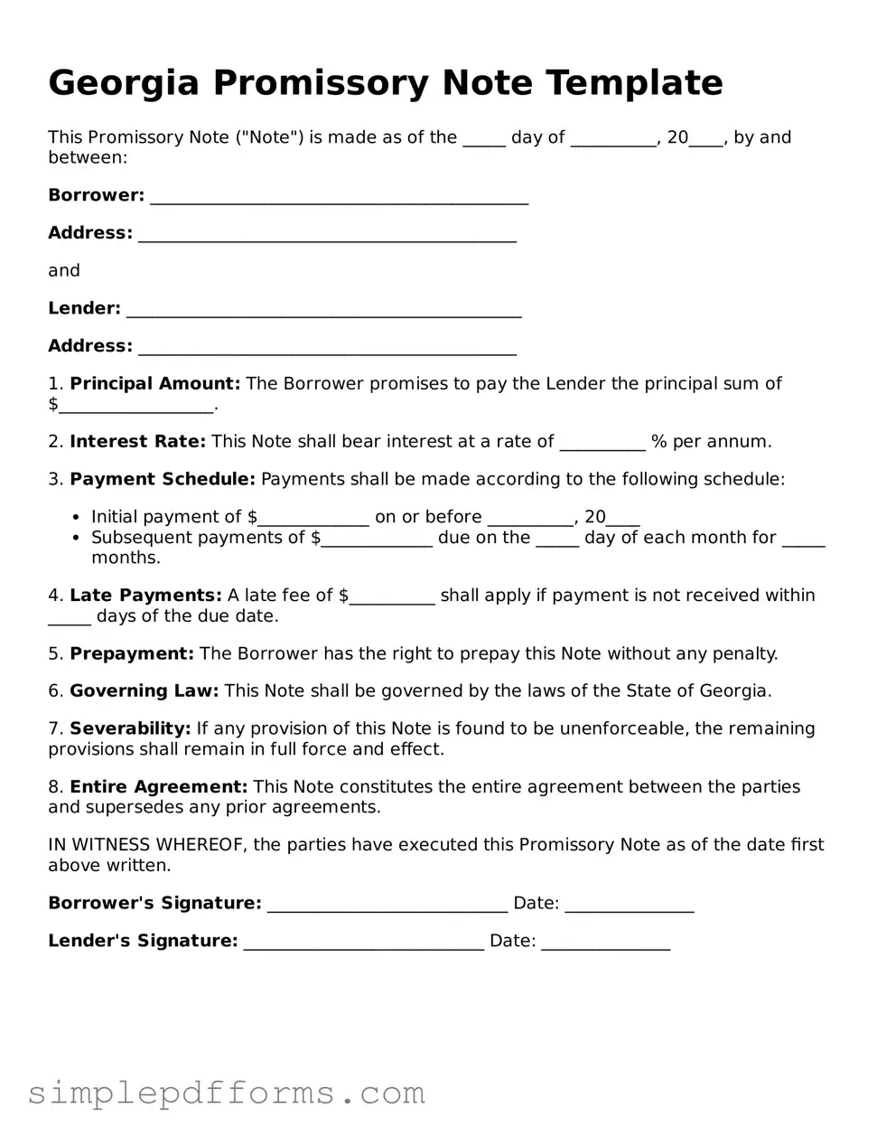 Attorney-Verified Promissory Note Document for Georgia State