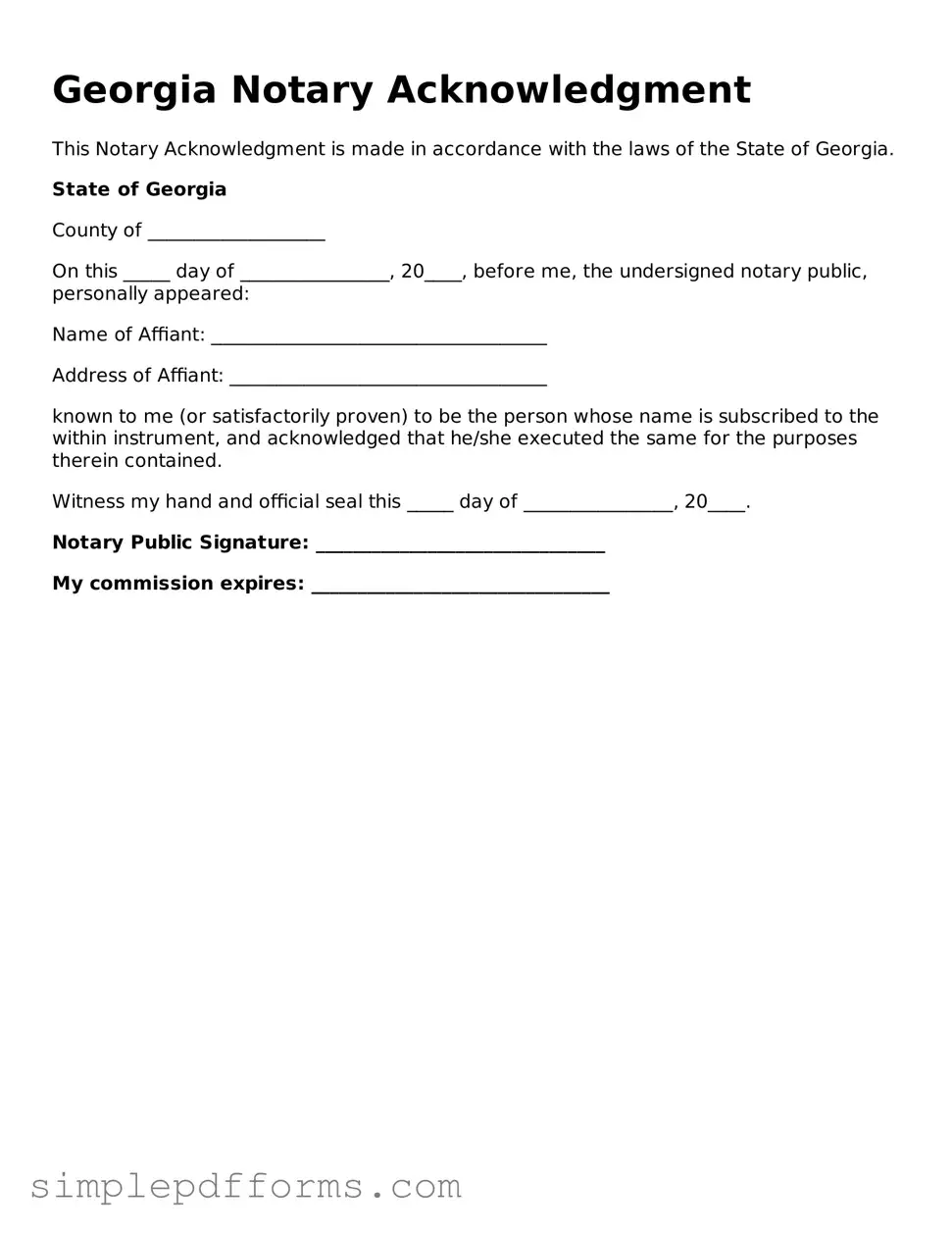 Attorney-Verified Notary Acknowledgement Document for Georgia State