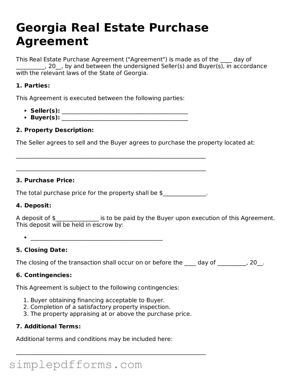 Attorney-Verified Real Estate Purchase Agreement Document for Georgia State