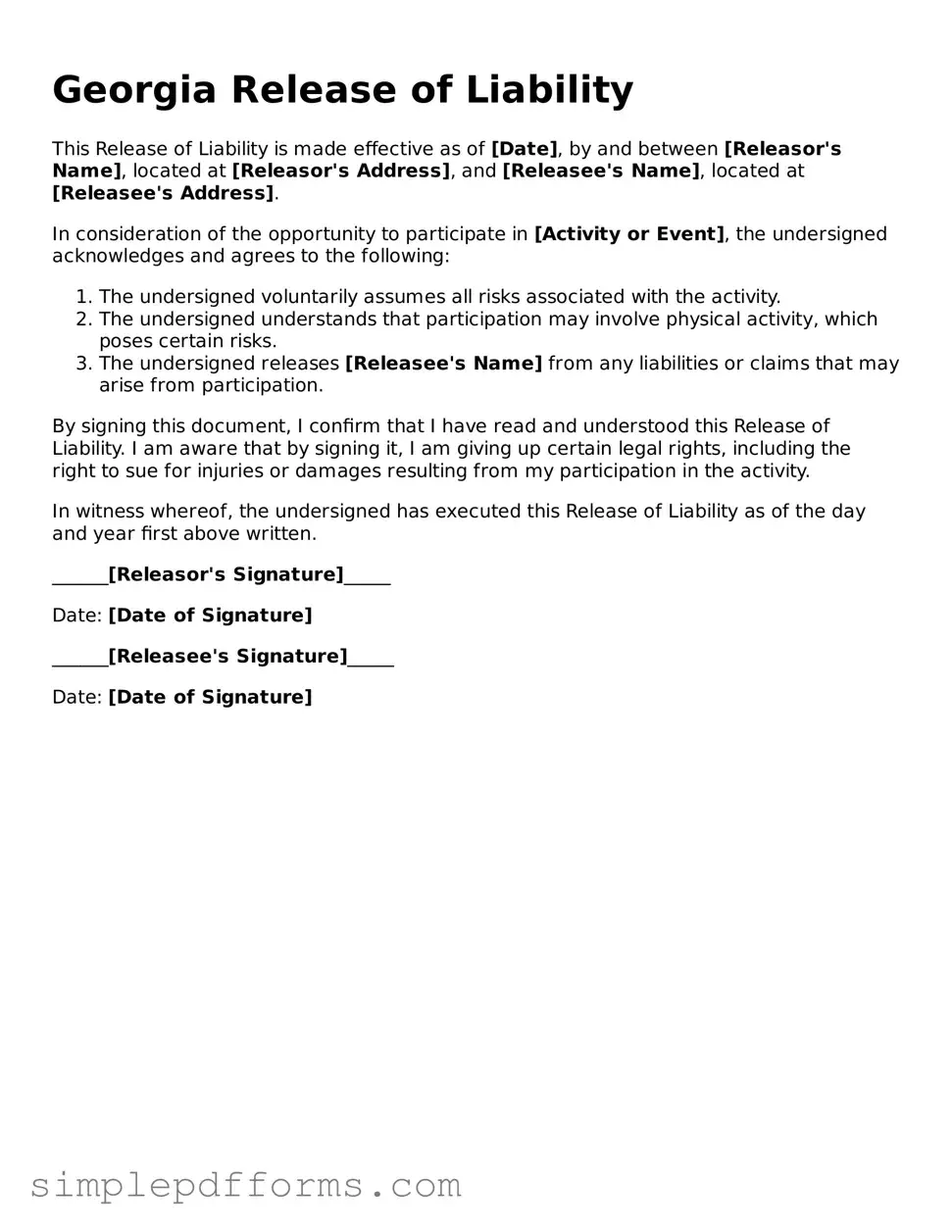 Attorney-Verified Release of Liability Document for Georgia State