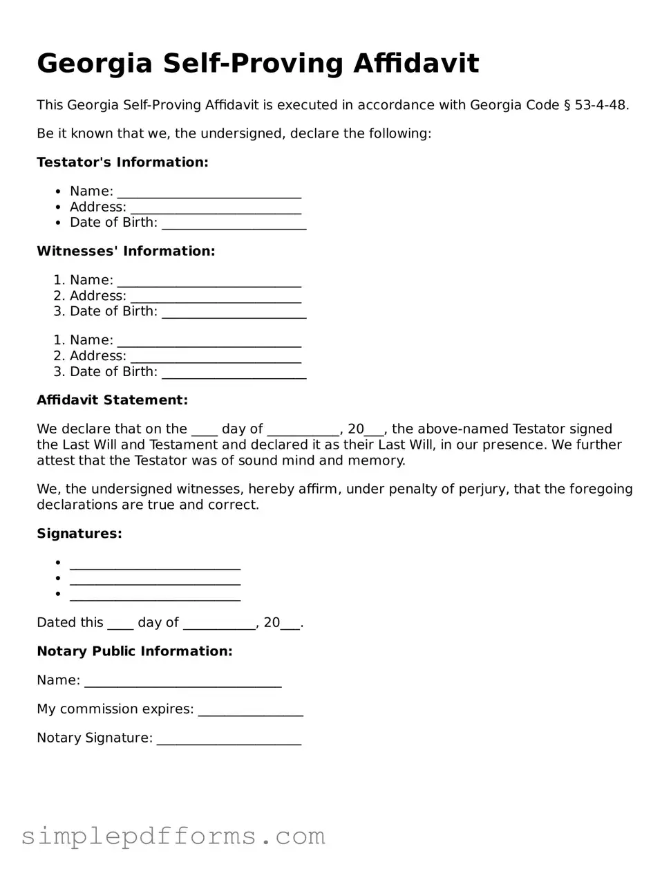 Attorney-Verified Self-Proving Affidavit Document for Georgia State