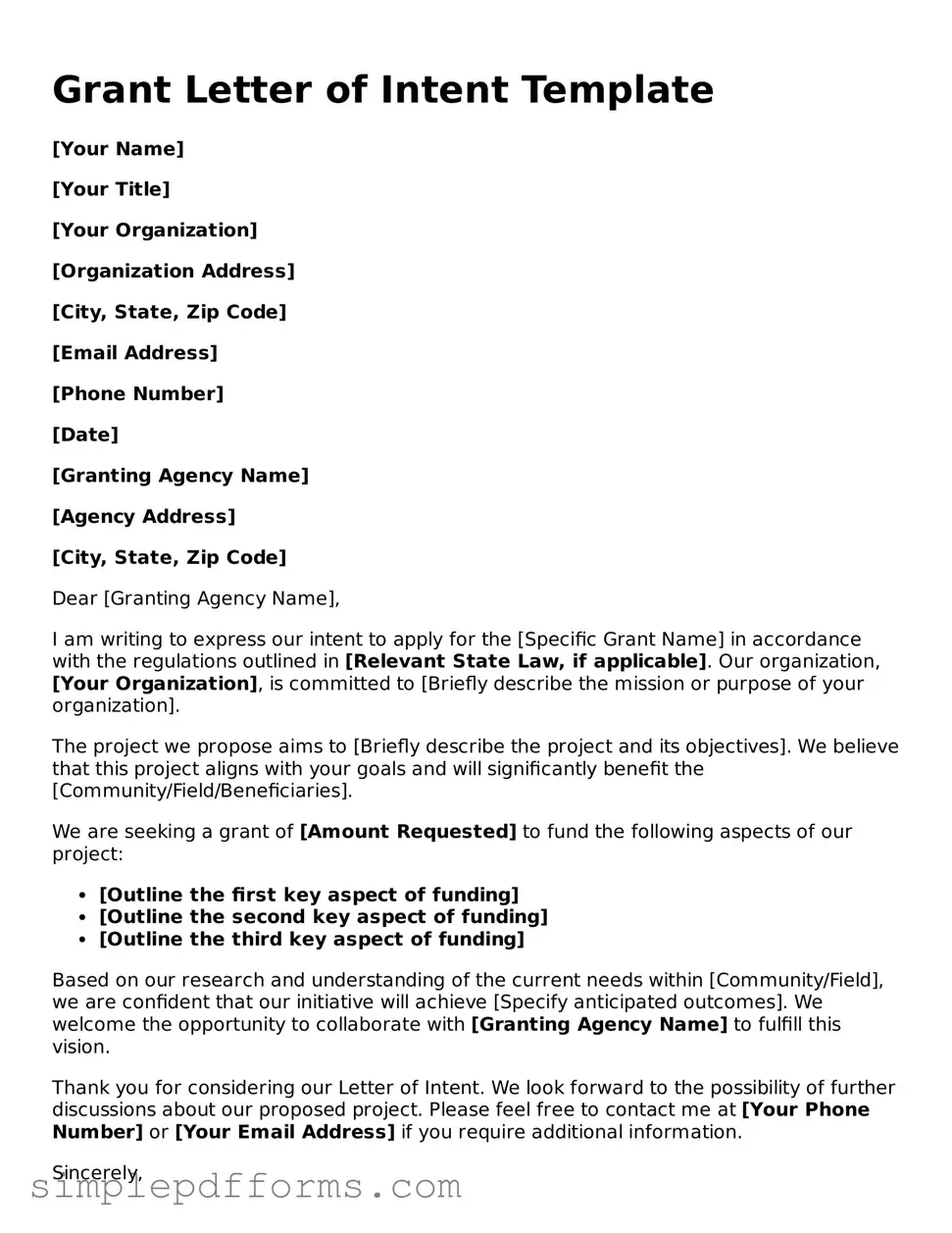 Free Grant Letter of Intent Form