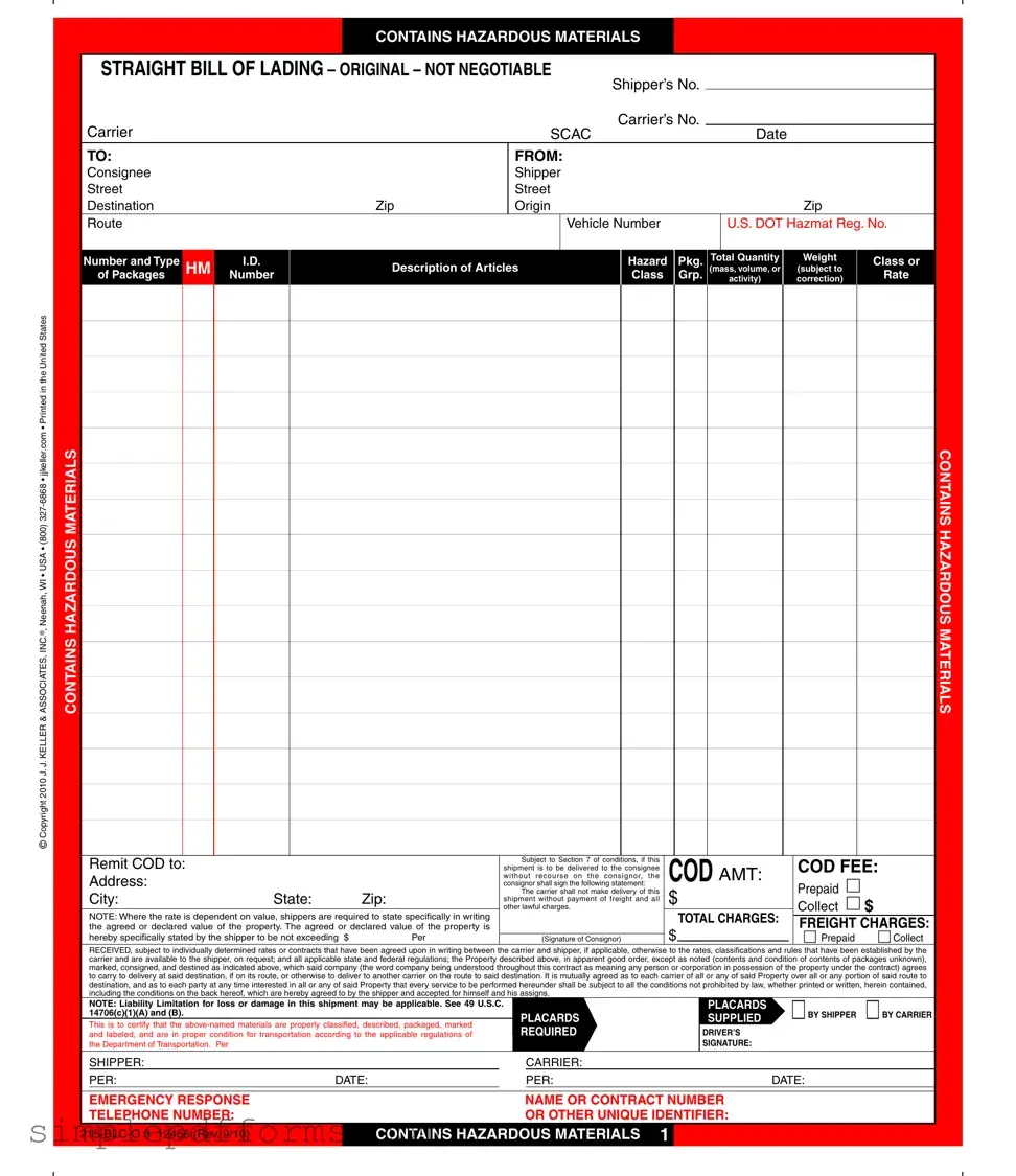 Fill a Valid Hazard Bill Of Ladden Form