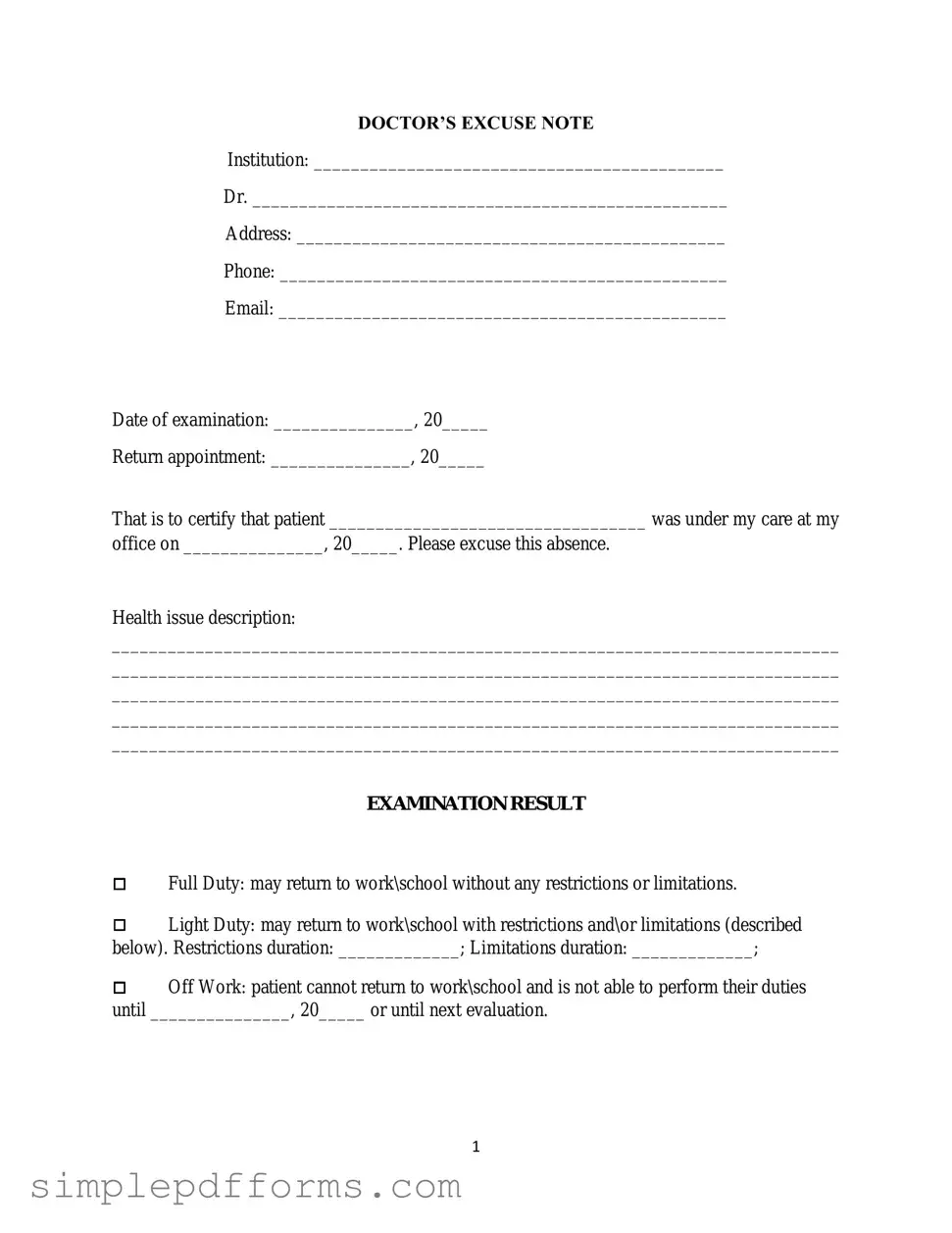 Fill a Valid Doctors Excuse Note Form