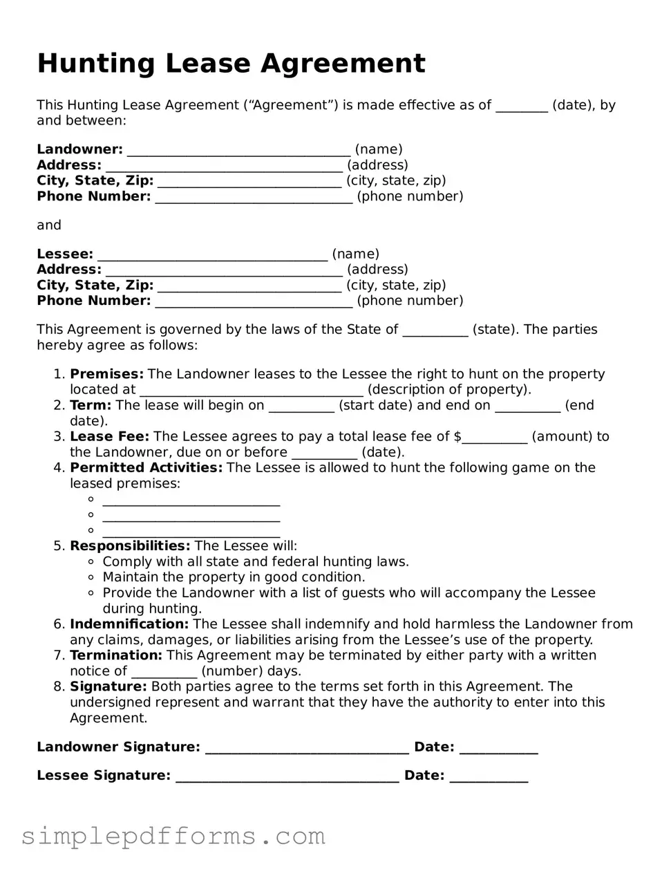 Free Hunting Lease Agreement Form