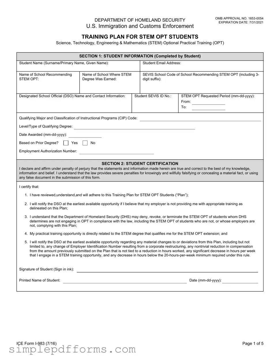 Fill a Valid ICE I-983 Form