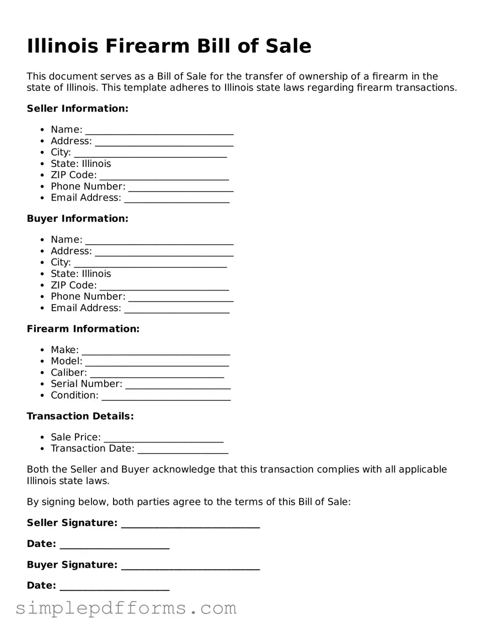 Attorney-Verified Firearm Bill of Sale Document for Illinois State