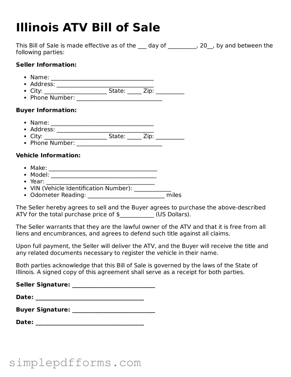 Attorney-Verified ATV Bill of Sale Document for Illinois State