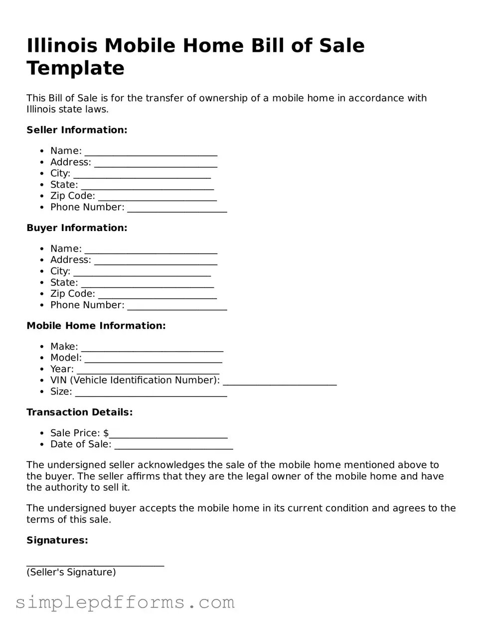 Attorney-Verified Mobile Home Bill of Sale Document for Illinois State