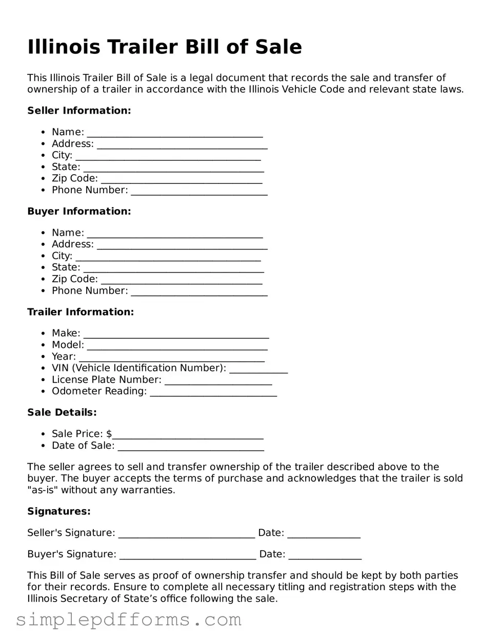 Attorney-Verified Trailer Bill of Sale Document for Illinois State