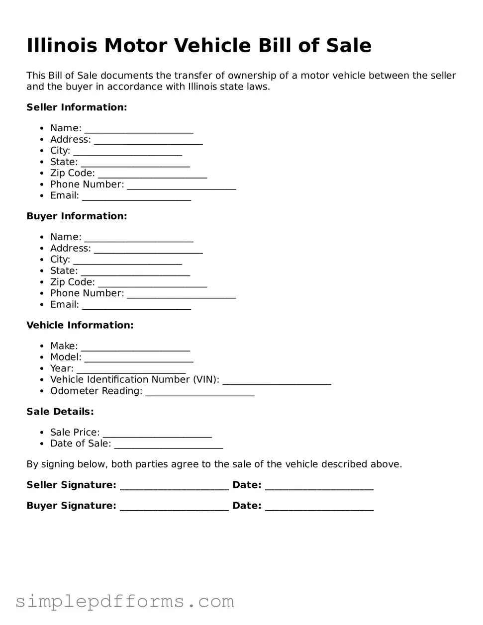 Attorney-Verified Motor Vehicle Bill of Sale Document for Illinois State