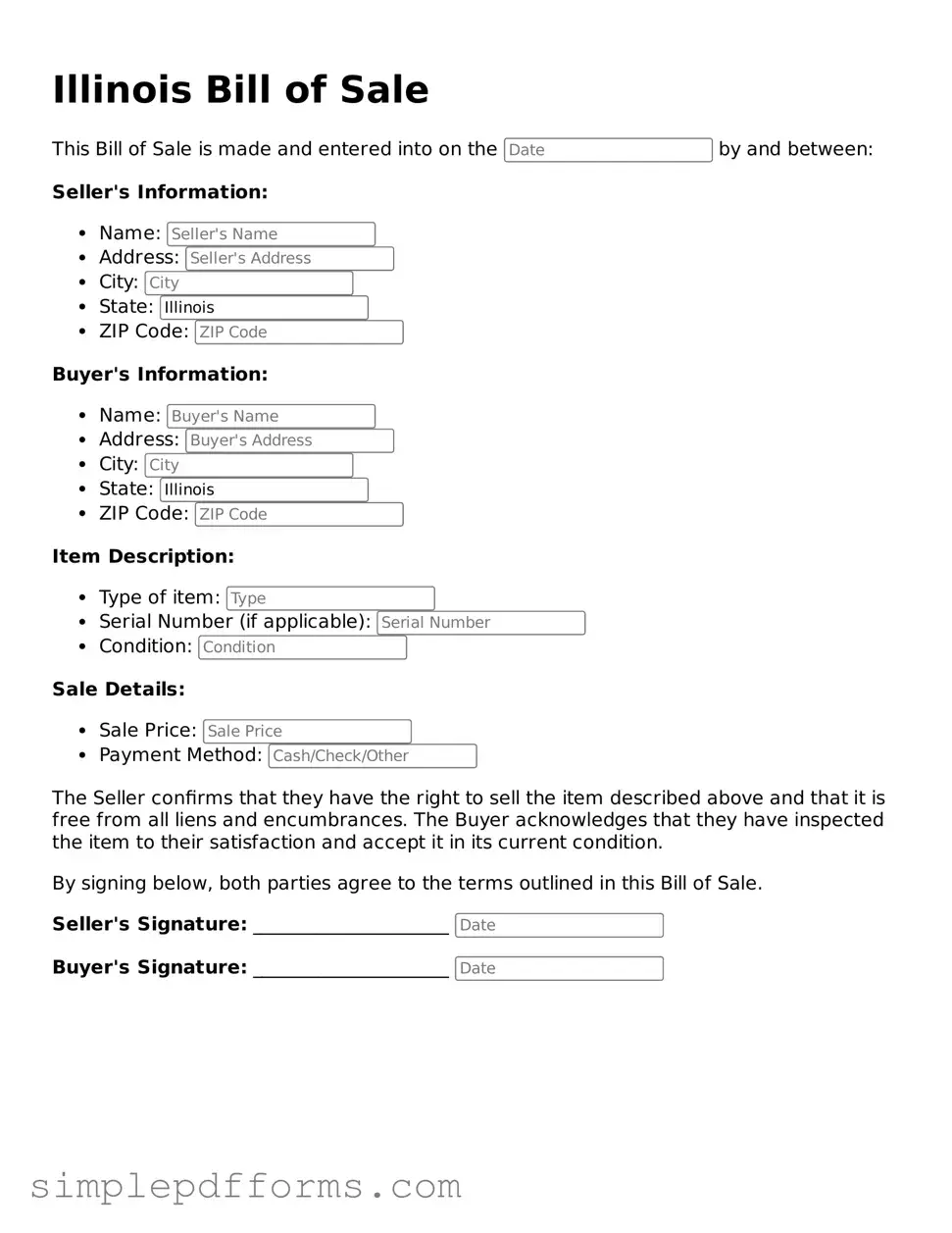 Attorney-Verified Bill of Sale Document for Illinois State