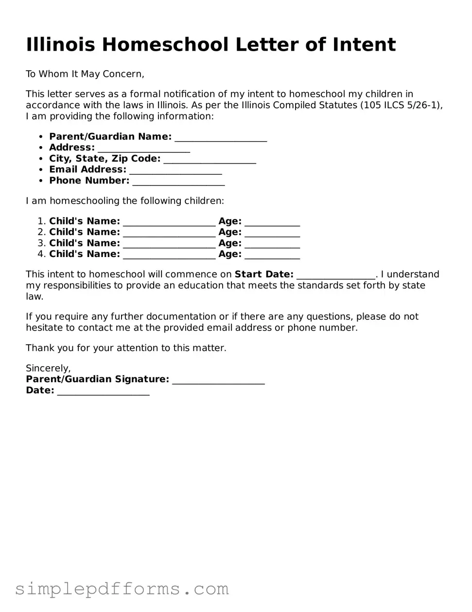 Attorney-Verified Homeschool Letter of Intent Document for Illinois State