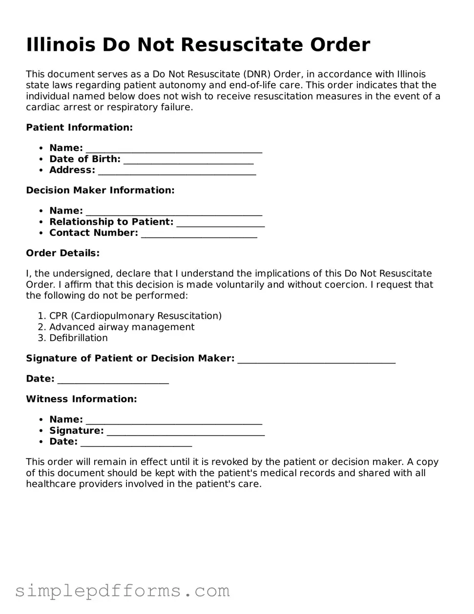 Attorney-Verified Do Not Resuscitate Order Document for Illinois State