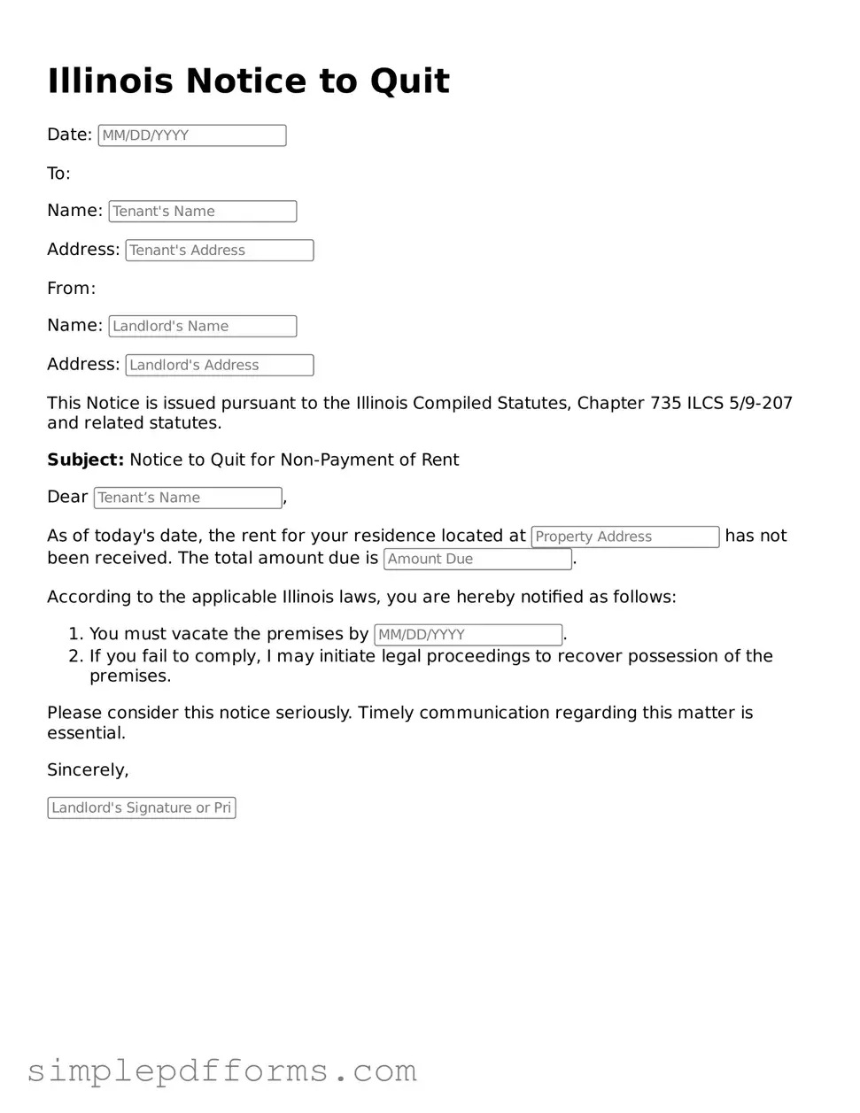 Attorney-Verified Notice to Quit Document for Illinois State