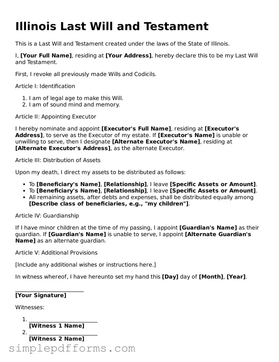 Attorney-Verified Last Will and Testament Document for Illinois State
