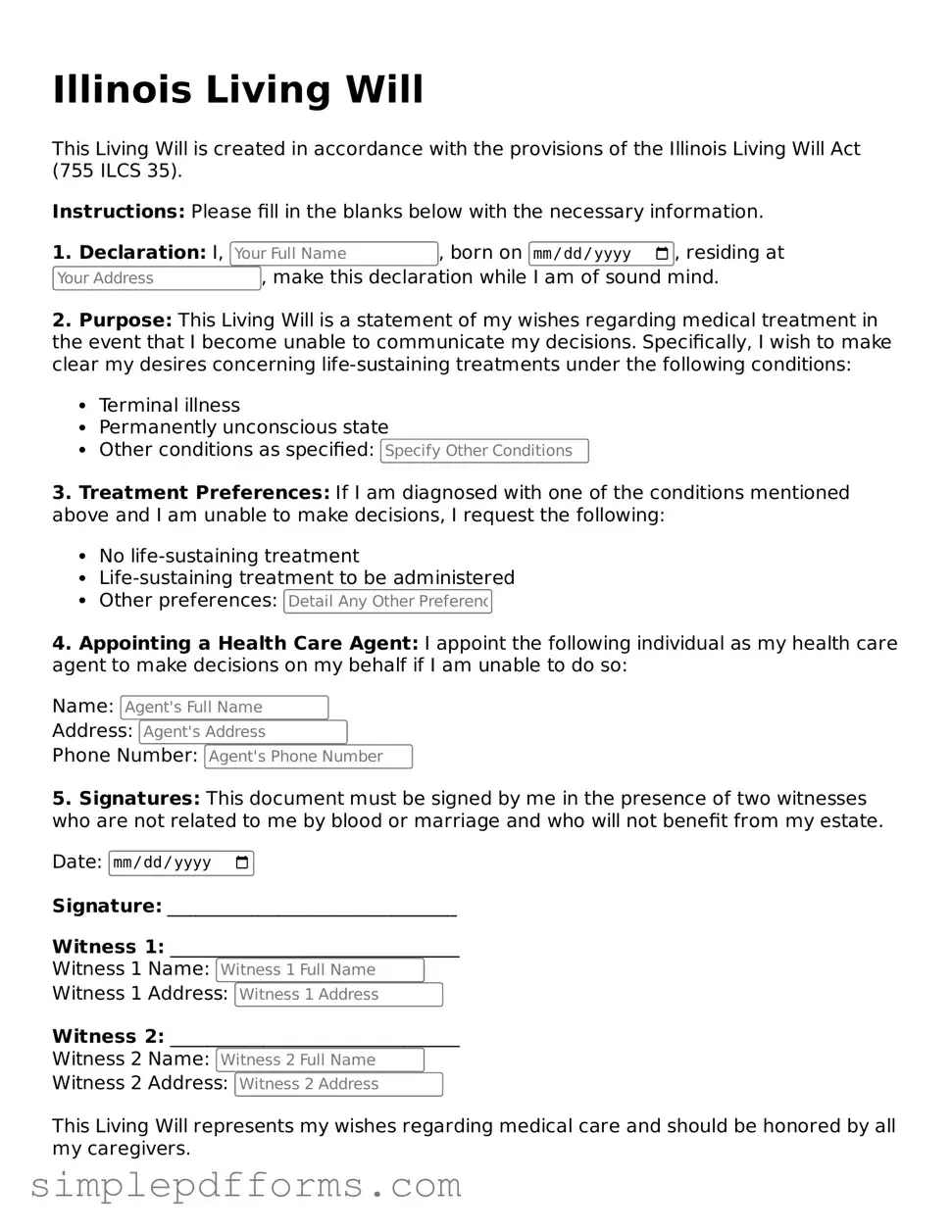 Attorney-Verified Living Will Document for Illinois State