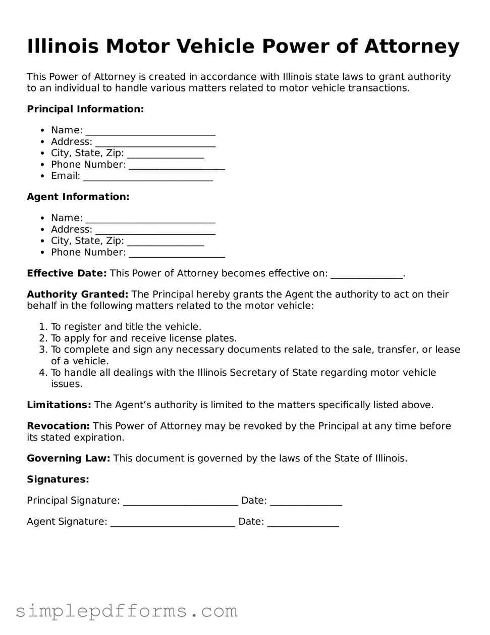 Attorney-Verified Motor Vehicle Power of Attorney Document for Illinois State