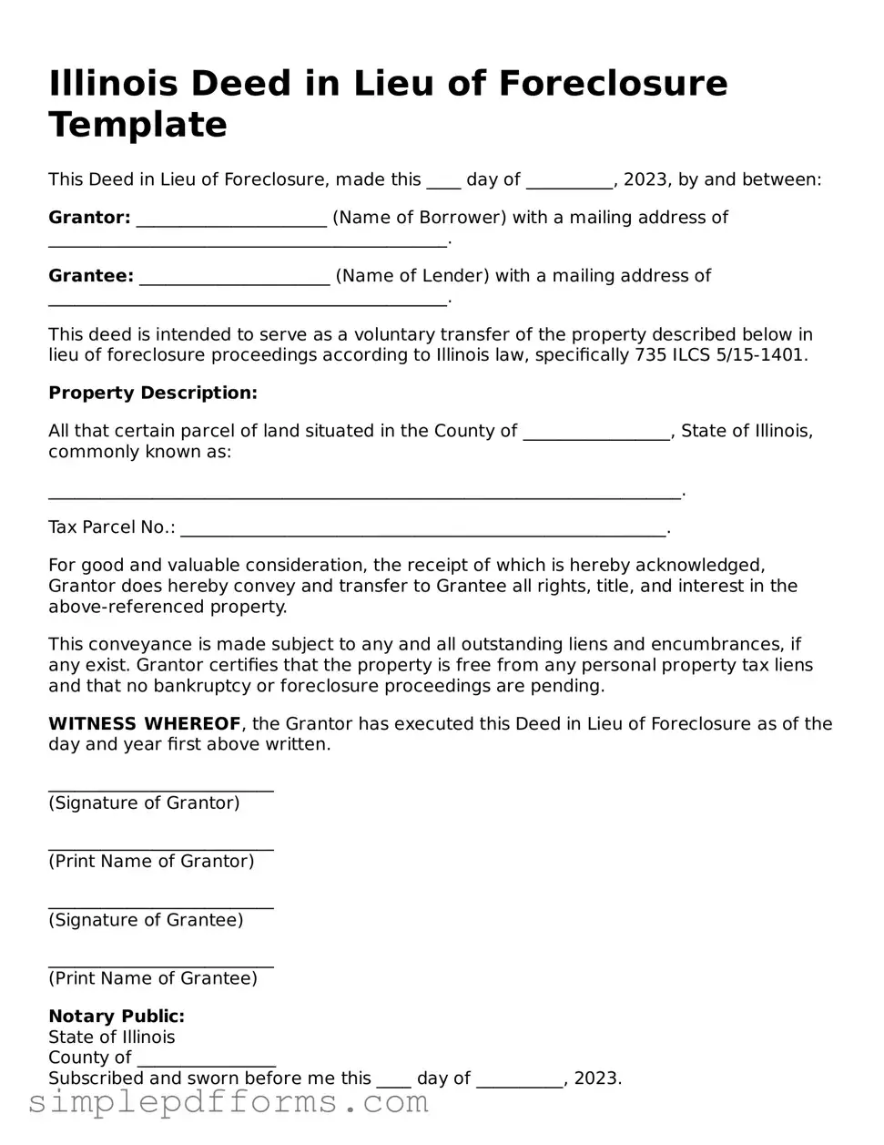 Attorney-Verified Deed in Lieu of Foreclosure Document for Illinois State
