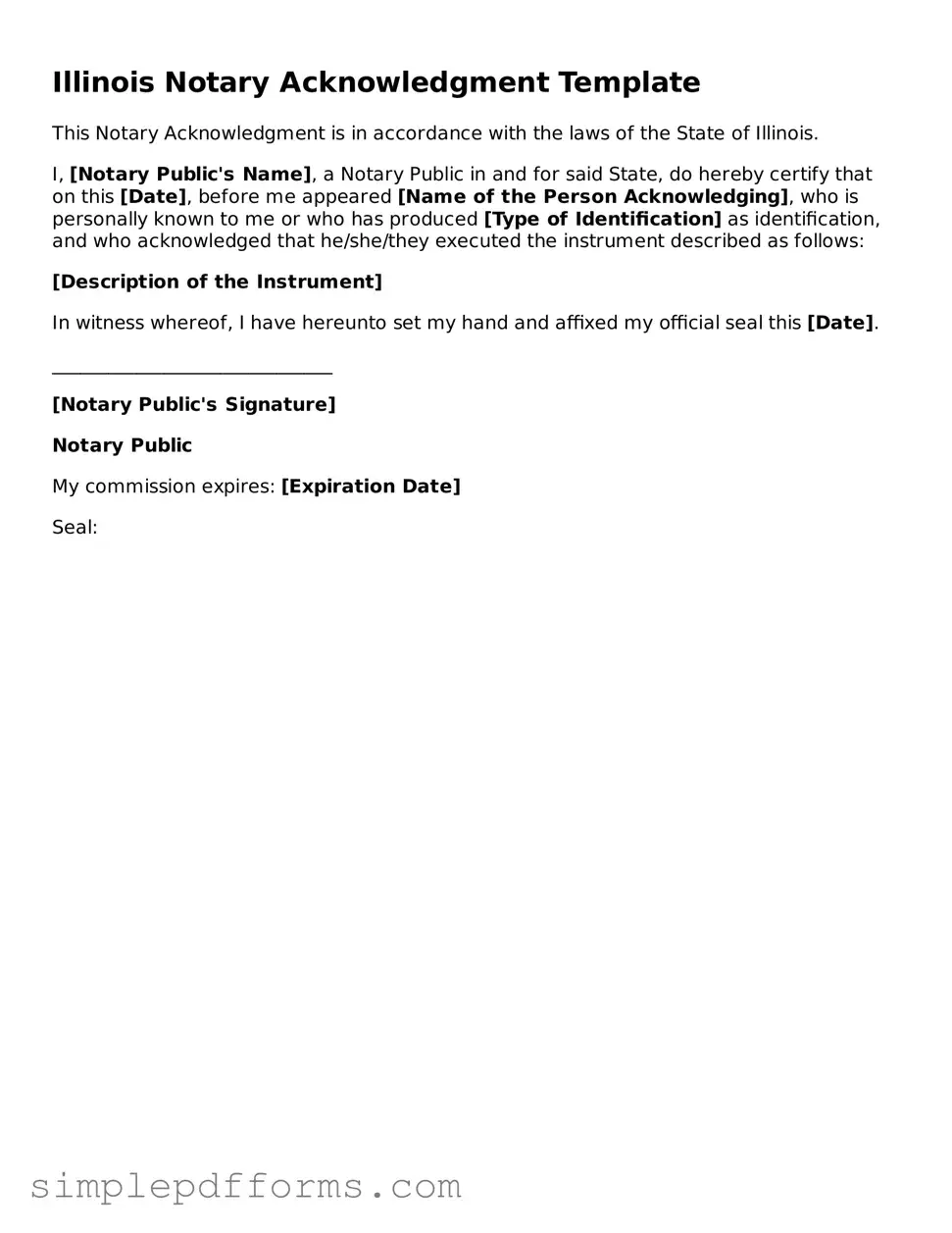 Attorney-Verified Notary Acknowledgement Document for Illinois State