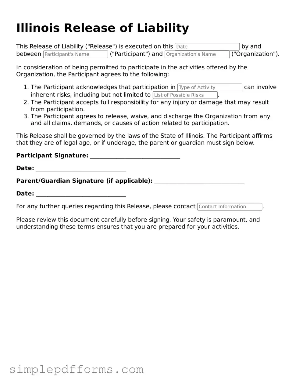 Attorney-Verified Release of Liability Document for Illinois State