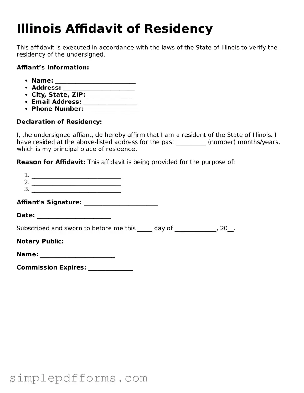 Attorney-Verified Affidavit of Residency Document for Illinois State