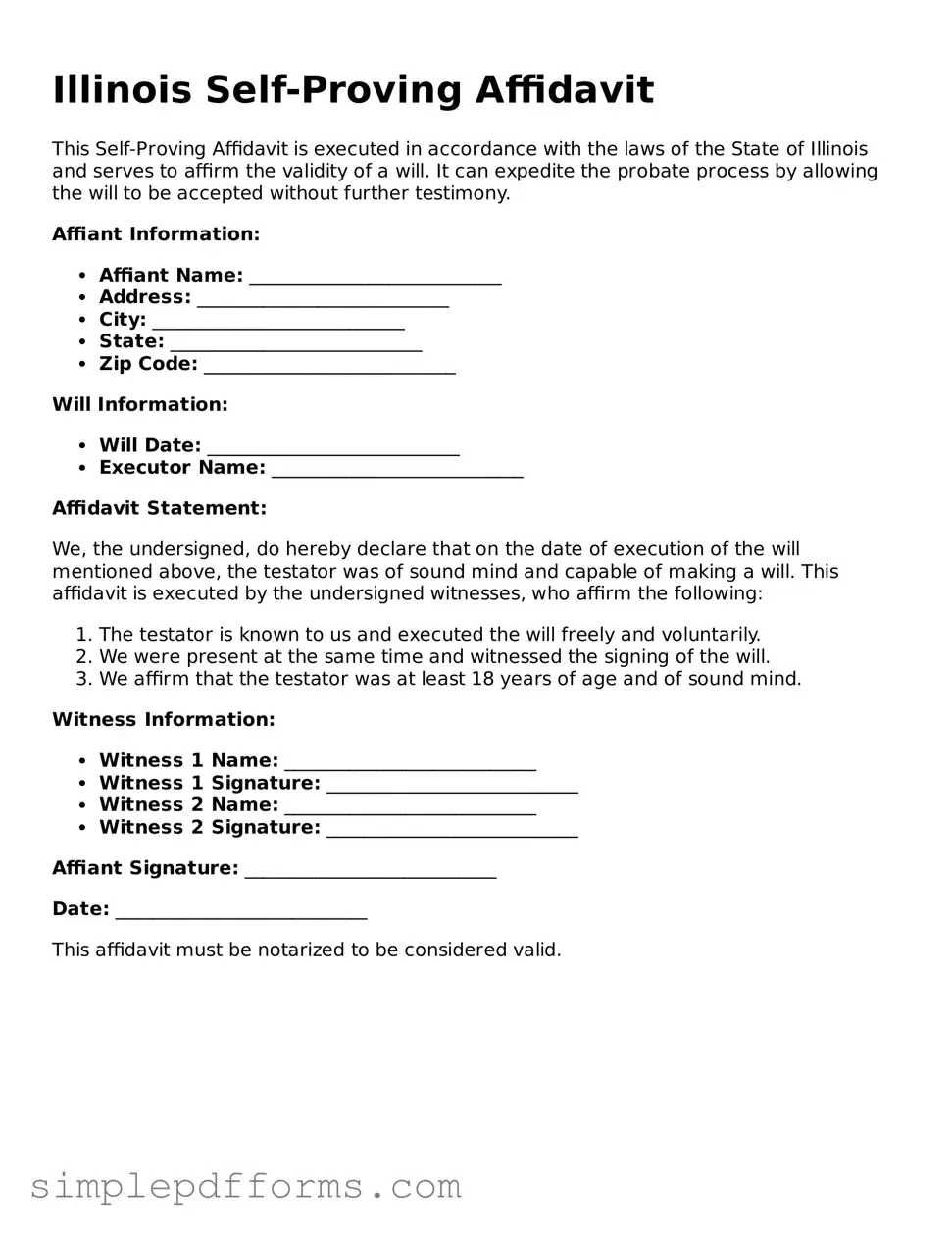 Attorney-Verified Self-Proving Affidavit Document for Illinois State