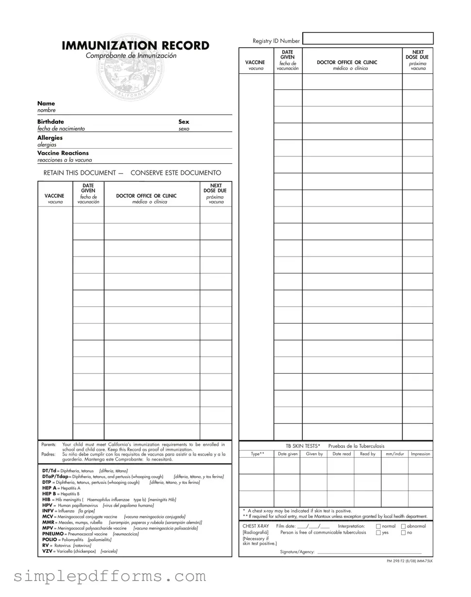 Fill a Valid Immunization Record Form