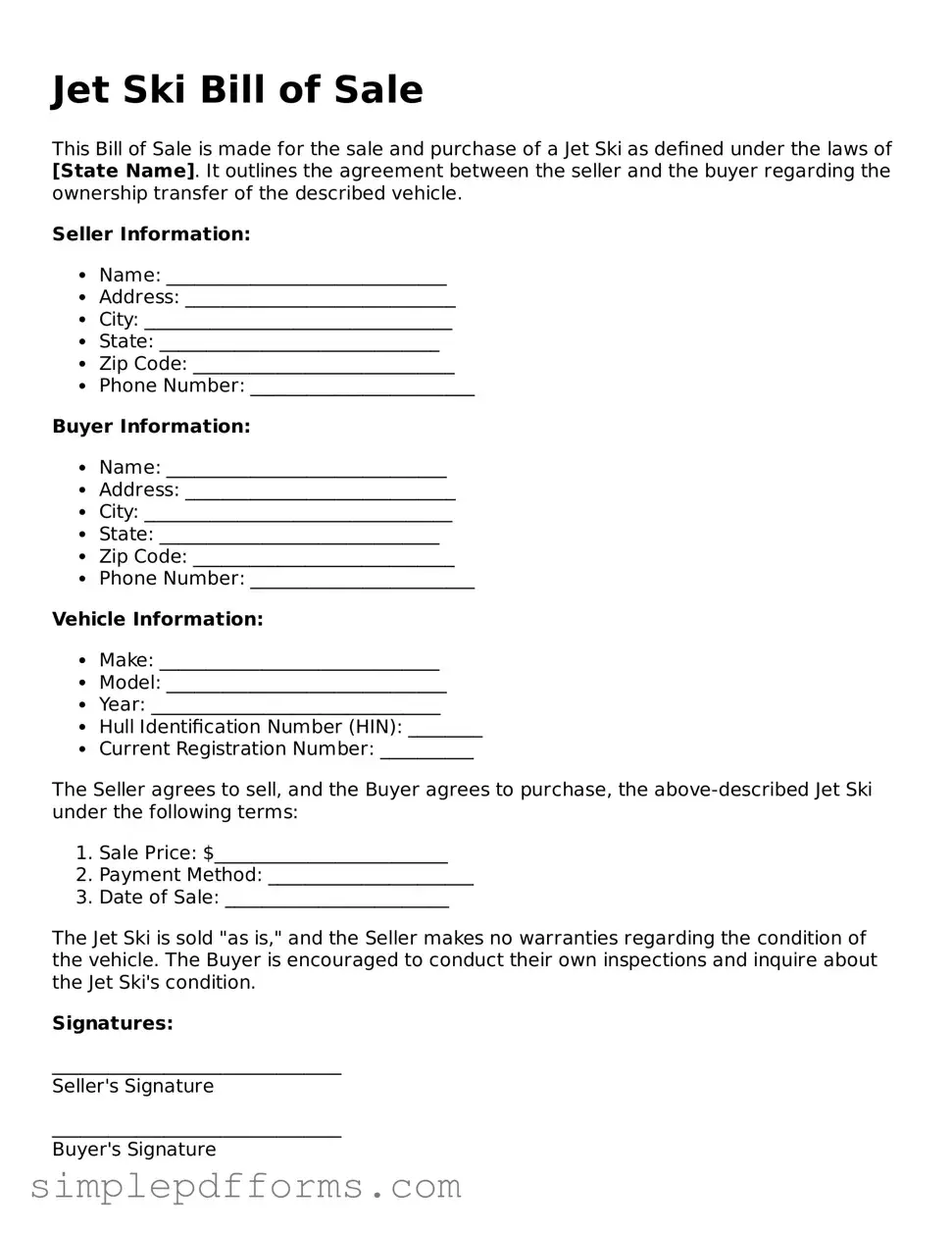 Free Jet Ski Bill of Sale Form