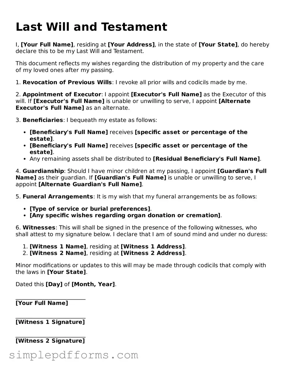 Free Last Will and Testament Form