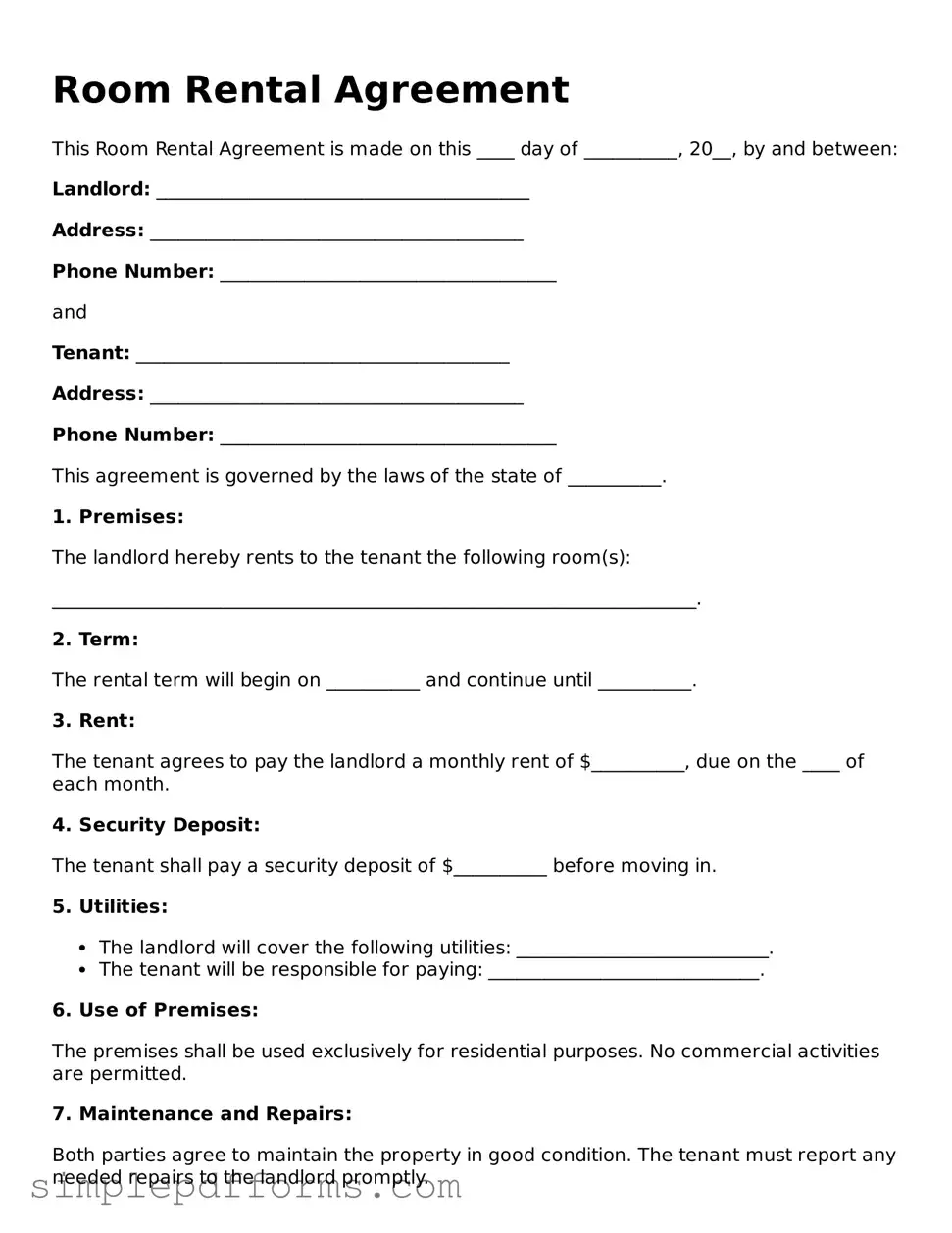 Free Room Rental Agreement Form