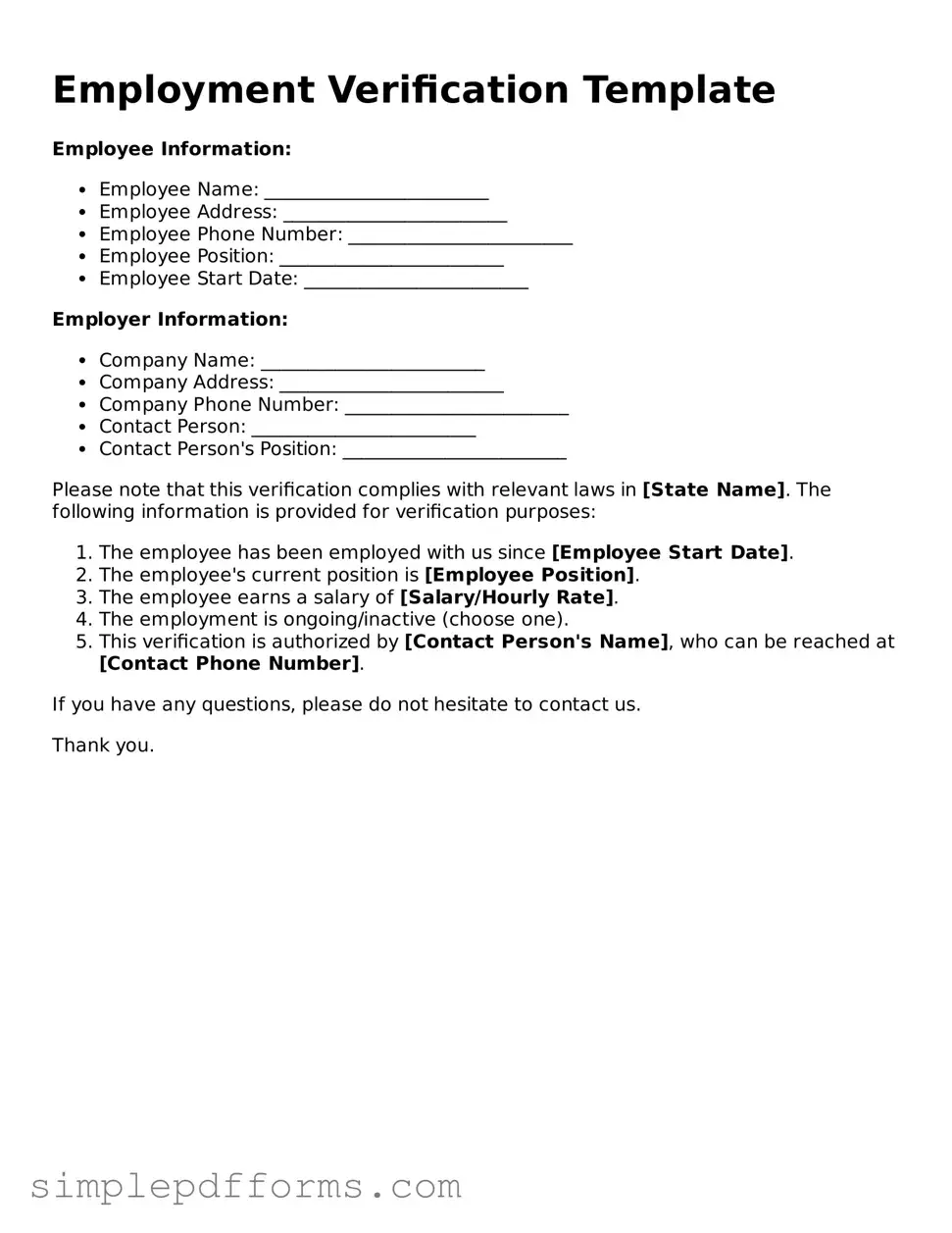 Free Employment Verification Form