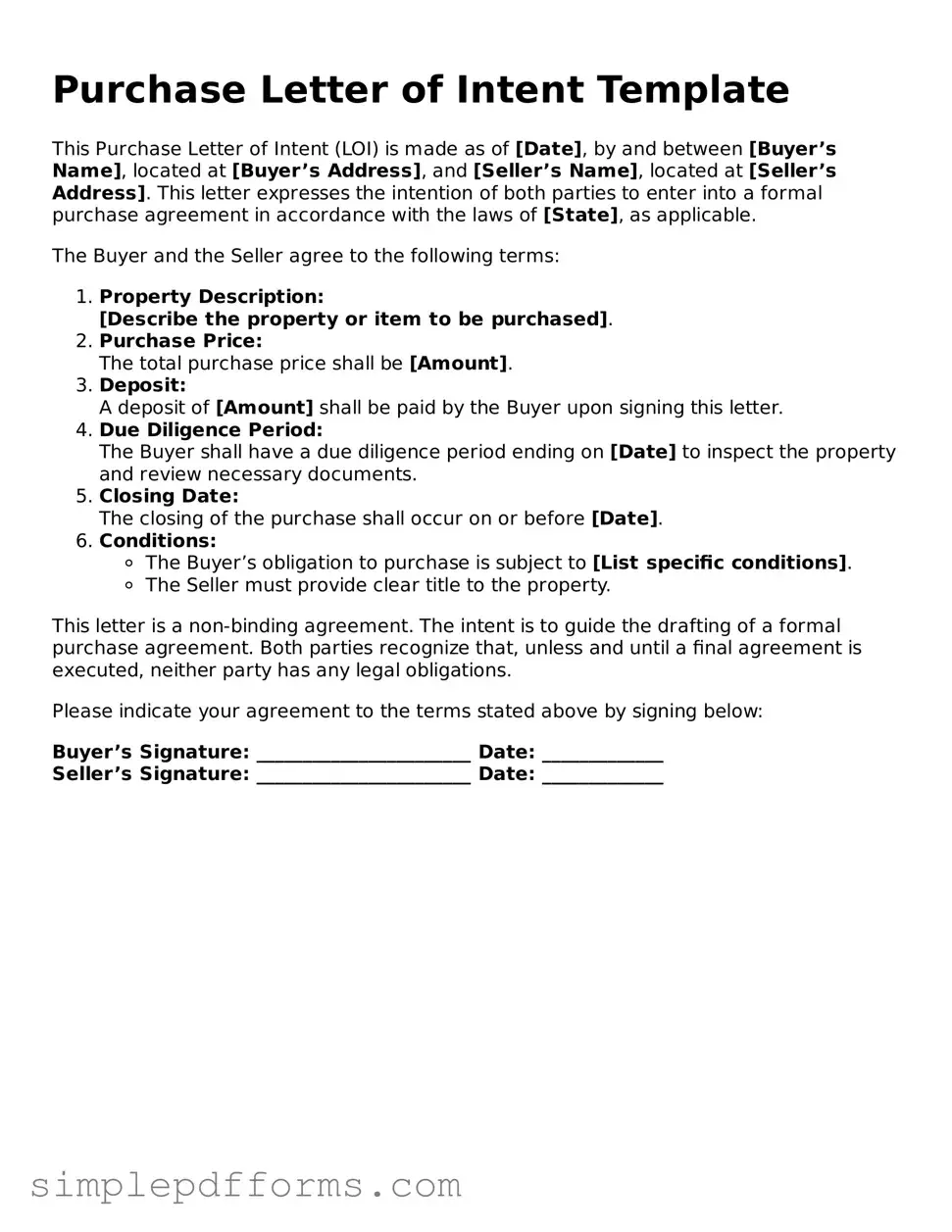 Free Purchase Letter of Intent Form