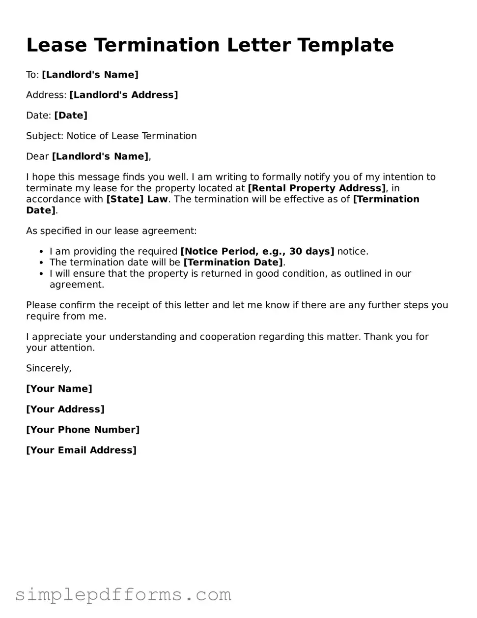 Free Lease Termination Letter Form