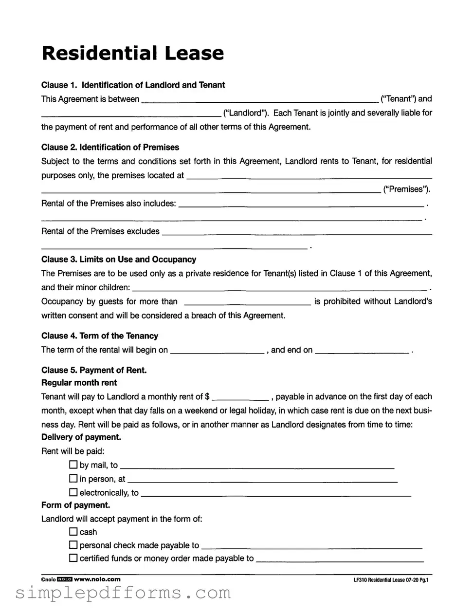 Fill a Valid Lf310 Residential Lease Form