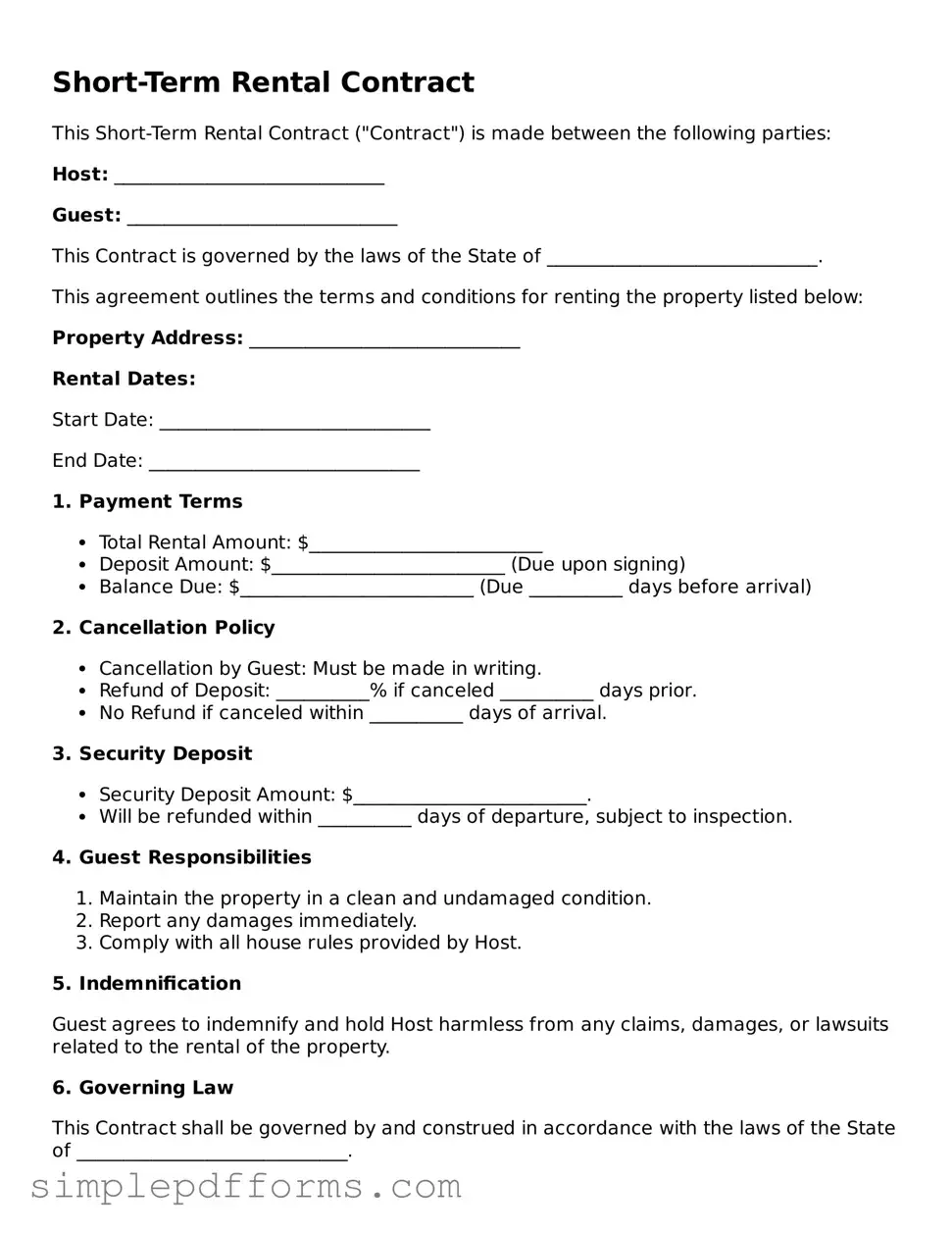 Free Short-Term Rental Contract Form